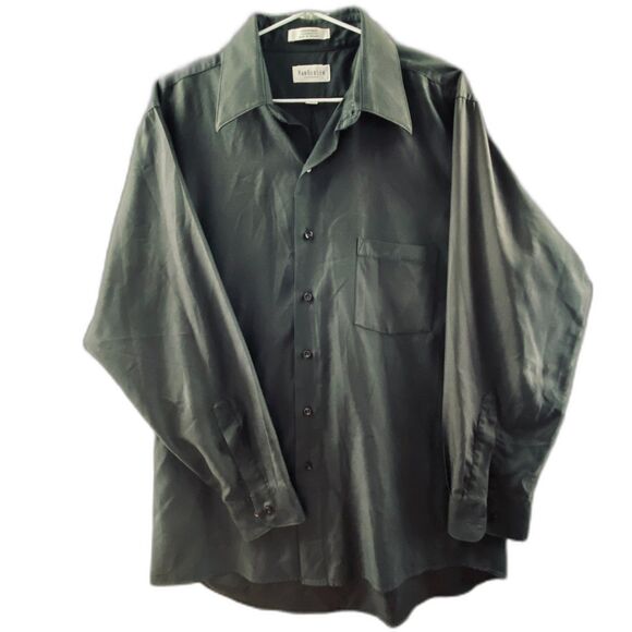 Van Heusen Other - Van Heusen Dress Shirt Mens L 16 32/33 Black Microfiber Long Sleeve Wrinkle Free